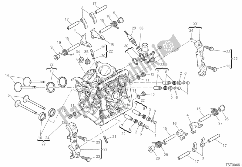 All parts for the Horizontal Cylinder Head of the Ducati Multistrada 950 USA 2019